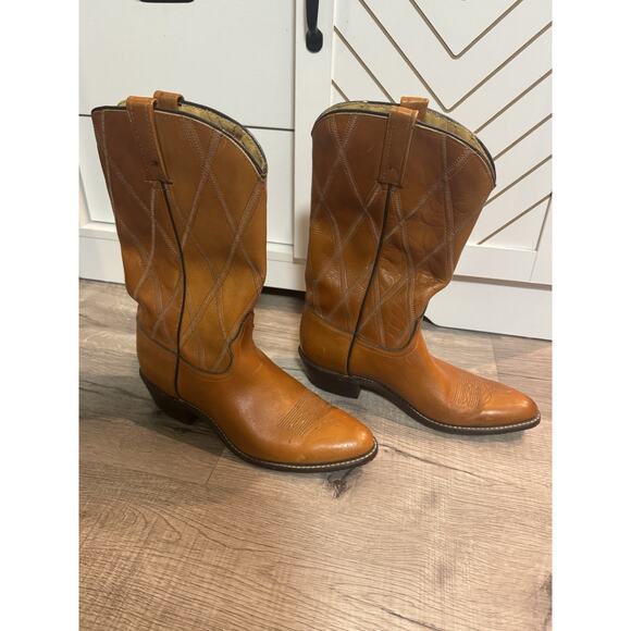 Acme Vintage Cowboy Boots 9.5 C Brown Leather Diamond Stitch